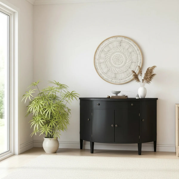 Curved Design Storage Cabinet with Adjustable Shelves and Drawer