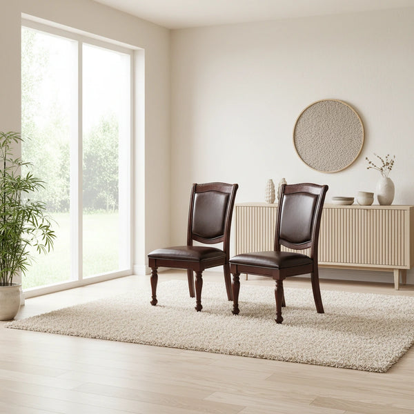 PU Upholstered Dining Chair, Dark Brown(Set of 2)