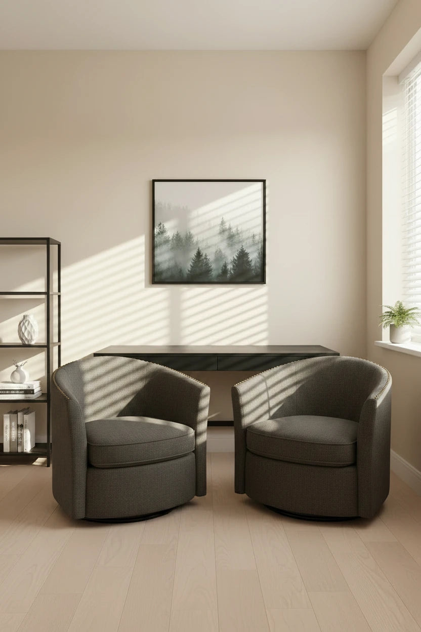 Ensemble de 2 fauteuils d'appoint pivotants rembourrés avec clous de tapissier